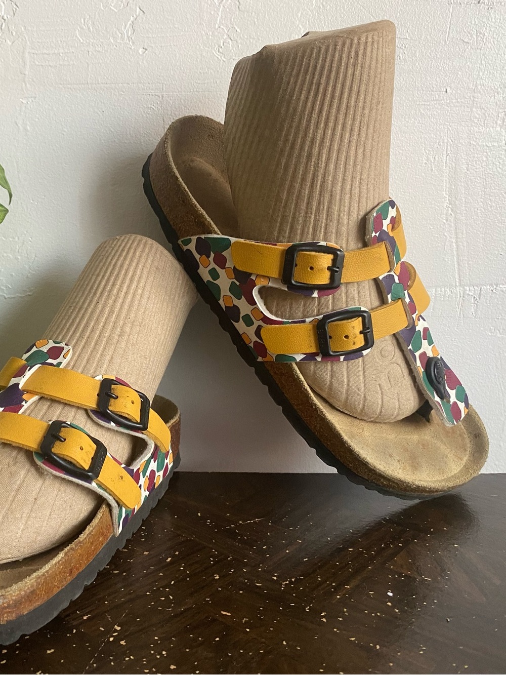 Pre-owned Papillio Gizeh Women’s Yellow Multi-Print Double Buckle Sandals 38/7